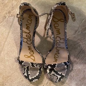 Snakeskin ankle strap heels